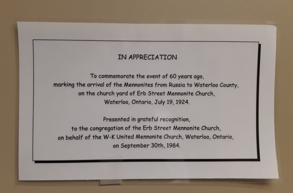 Sign at Erb Street Mennonite Church