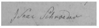 Photo 2: The 1783 signature of Isaac Schroeder (1738-1789) in the property records of Klein Lubin, West Prussia.4